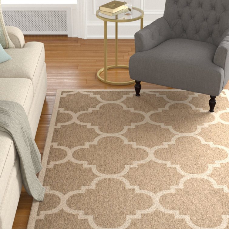 Taupe and Greige Geometric Outdoor Area Rug