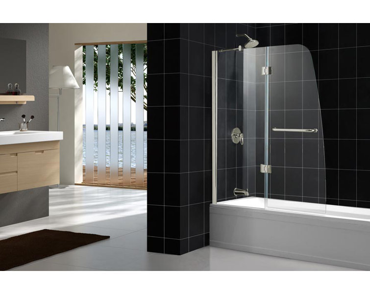 Aqua 48" Clear Glass Frameless Hinged Tub Door with Brushed Nickel Hardware