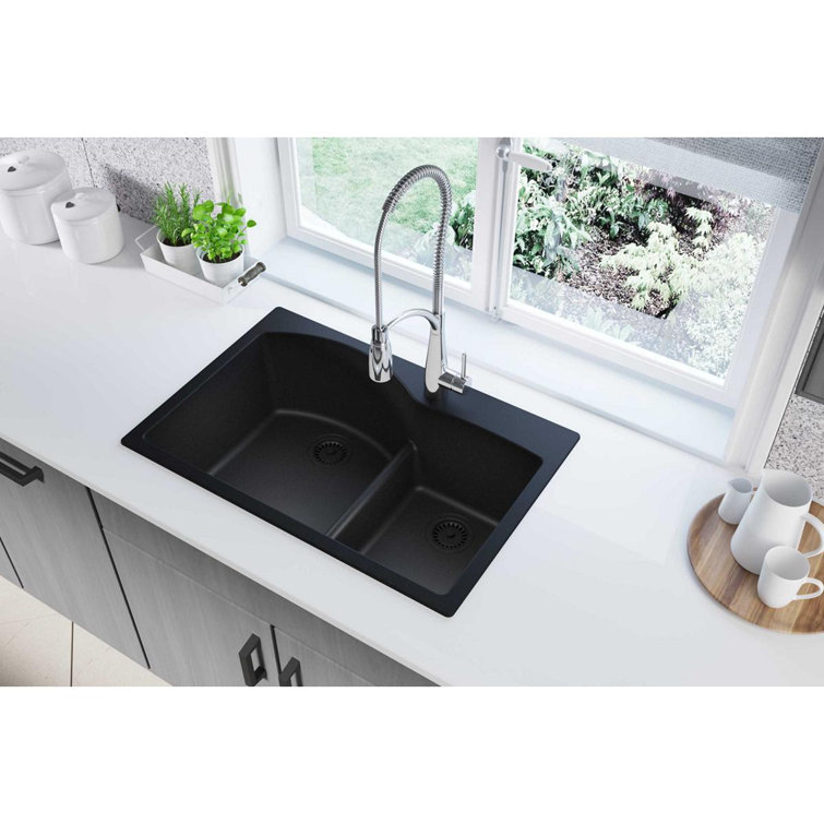 Black Quartz Double Basin Drop-In Kitchen Sink