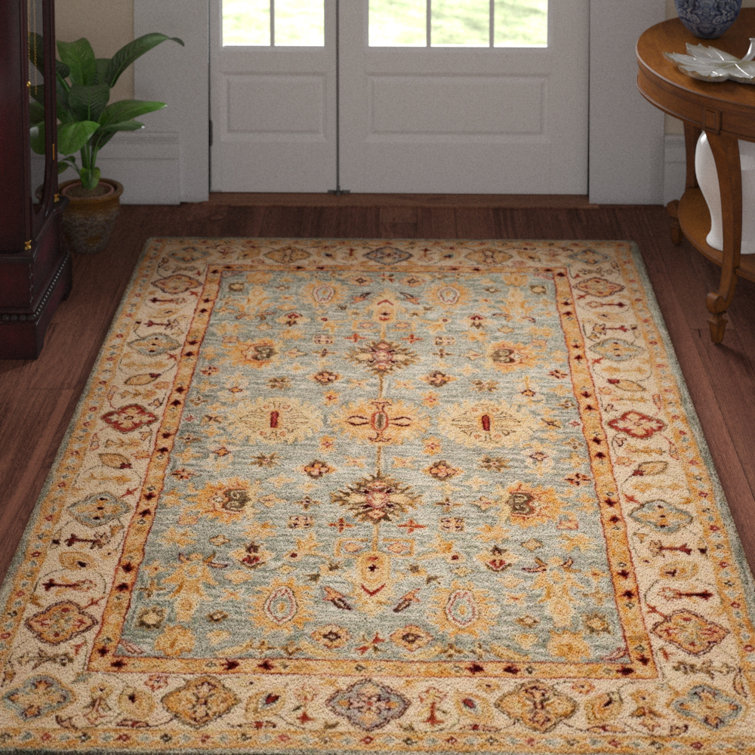Handmade Elegance Blue Wool Rectangular Tufted Area Rug