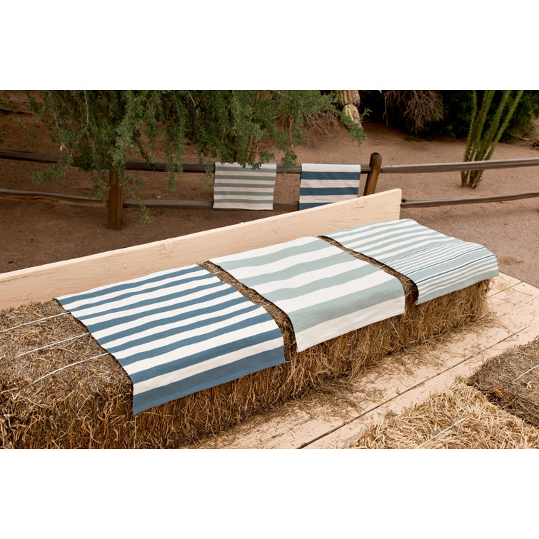 Light Blue and White Striped Synthetic 2' x 3' Rug