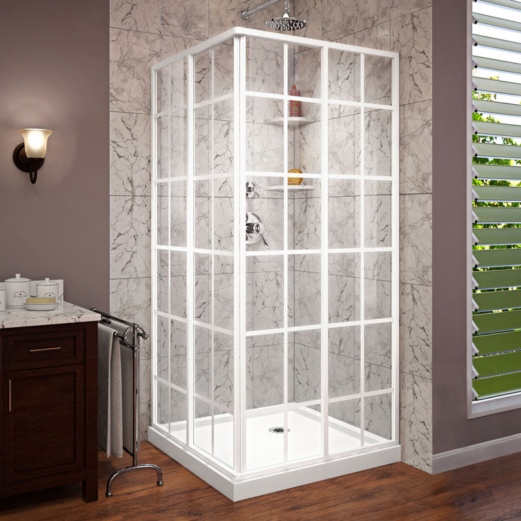 White Framed Square Sliding Shower Enclosure with Clear Glass