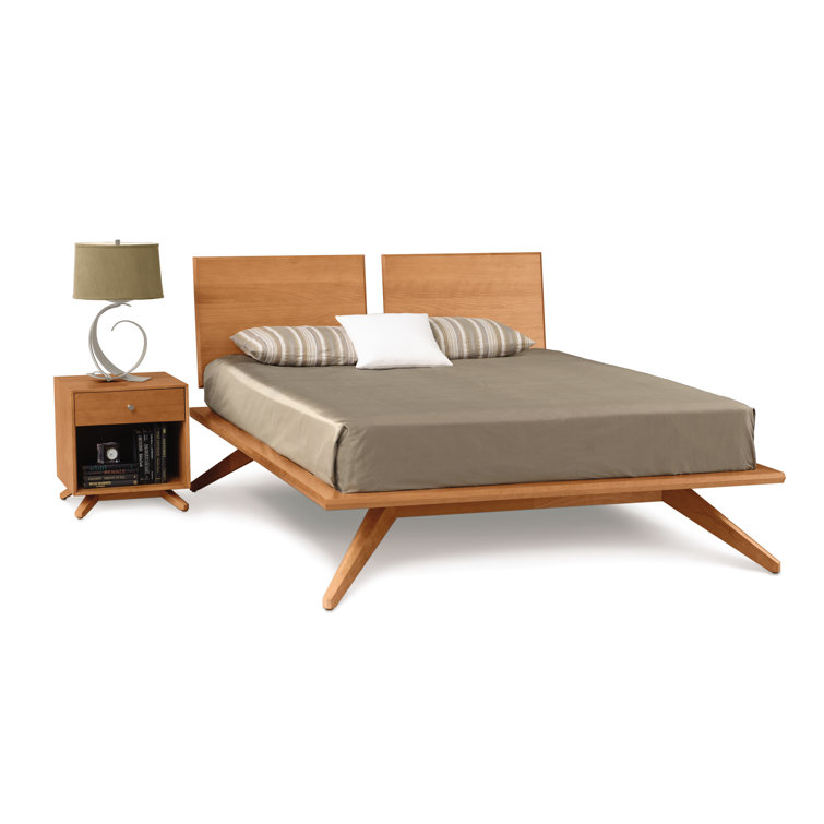 King Walnut Solid Wood Platform Bed with Adjustable Headboard