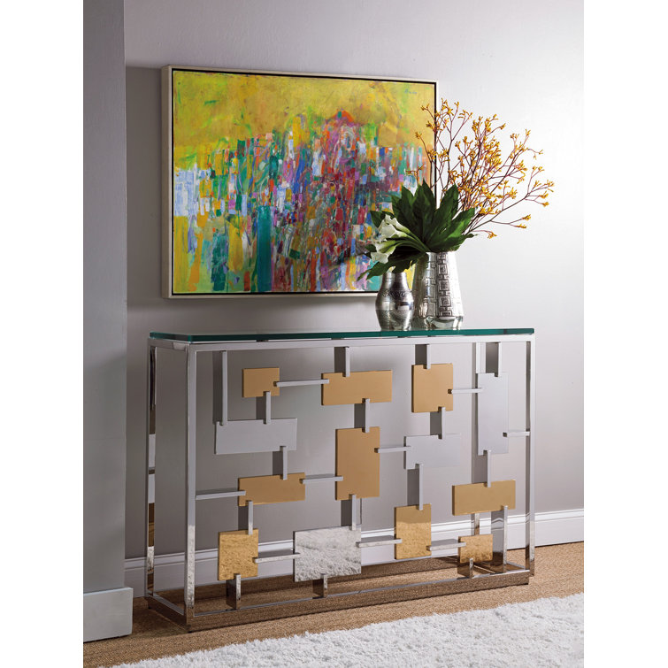 Cityscape Contemporary 54" Silver Metal & Glass Console Table