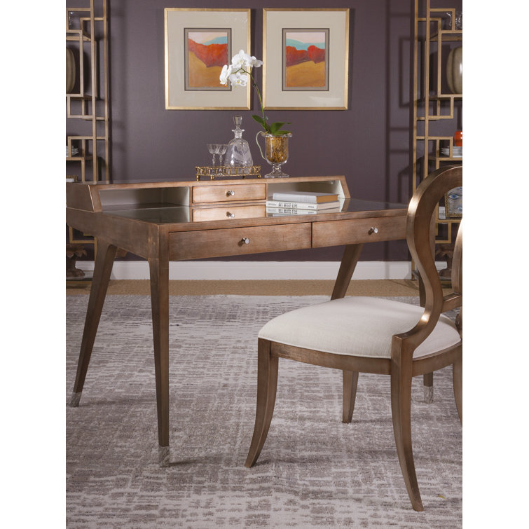 Transitional Warm Brown Desk with Hutches and Glass Inset