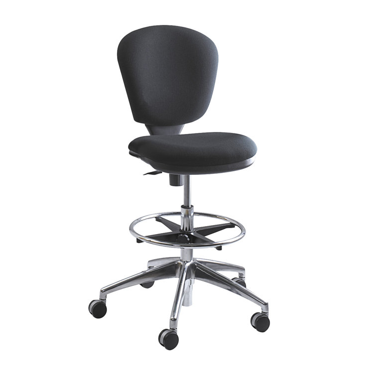 Black Adjustable Vinyl and Fabric Swivel Drafting Chair with Metal Frame