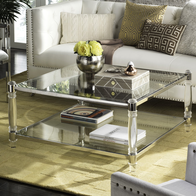 Isabelle 39'' Silver Acrylic and Glass Square Coffee Table