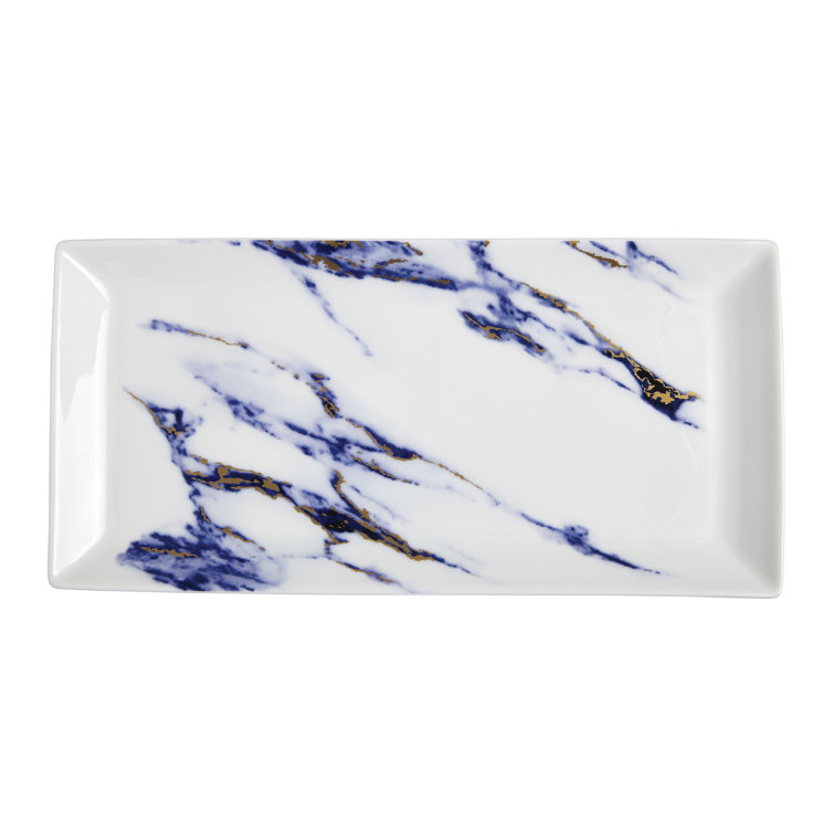 Azure Blue and Gold Rectangular Bone China Serving Tray