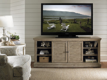 Beige Transitional Media Console with Cabinet and Drawer