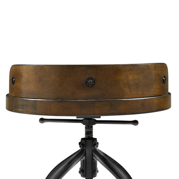 Edison Industrial Black Metal and Medium Wood Swivel Bar Stool