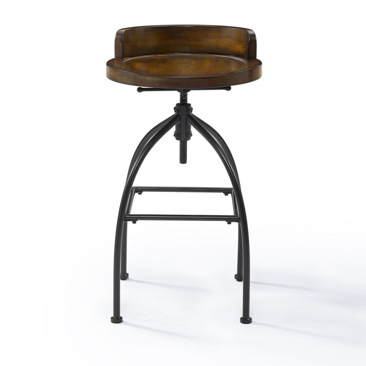 Edison Industrial Black Metal and Medium Wood Swivel Bar Stool