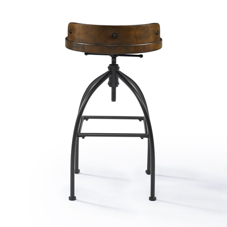 Edison Industrial Black Metal and Medium Wood Swivel Bar Stool