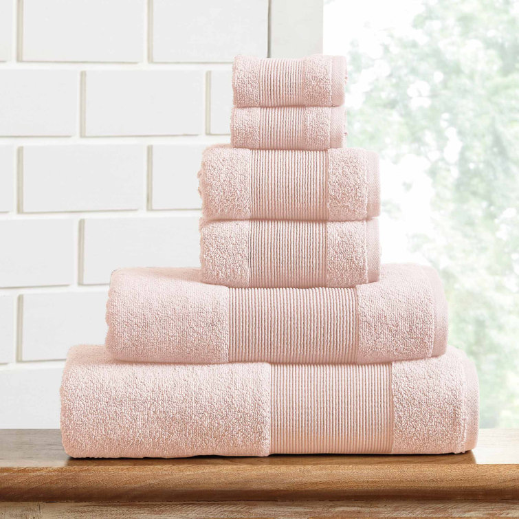 Peachy Blush 6-Piece Cotton Towel Set with Zero-Twist Weave