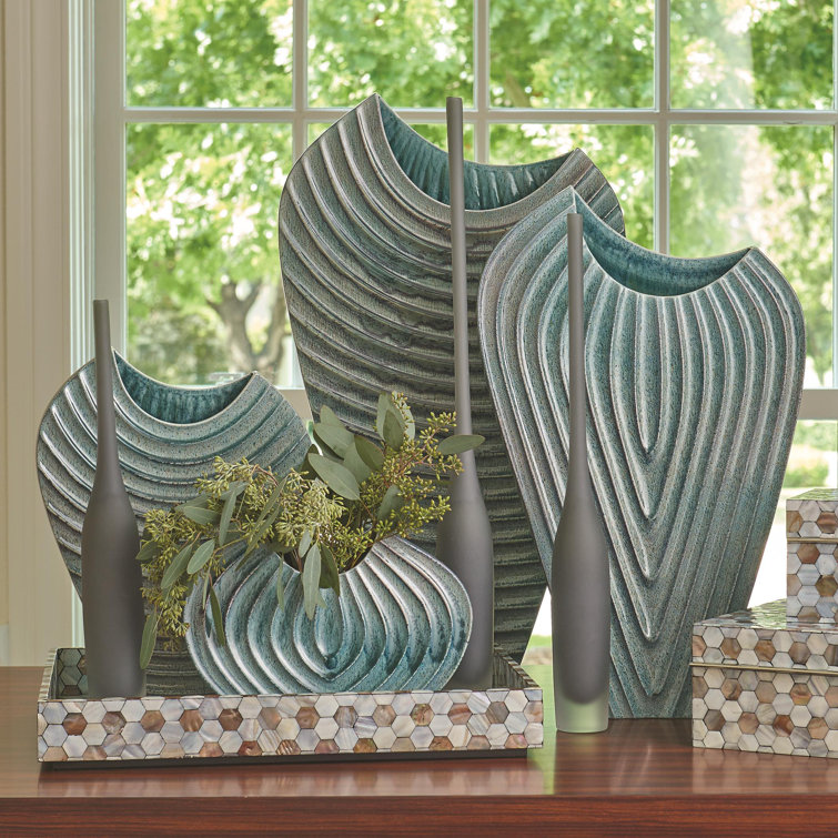 Azure Ripple Ceramic Vase 25.5" H x 14.5" W