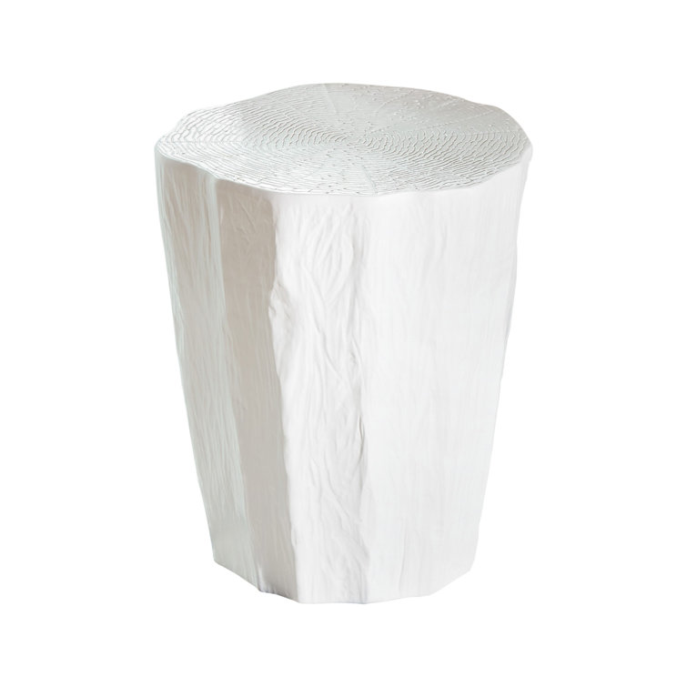 White Matte Ceramic Trunk Stool with Faux-Bois Texture