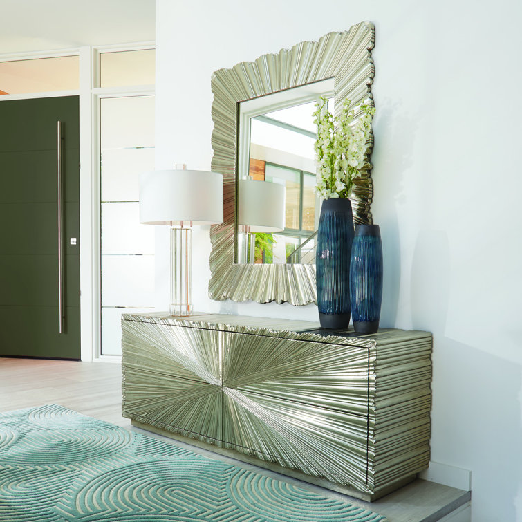 Linenfold Large Rectangular Silver Wood Composite Mirror 56"x47"