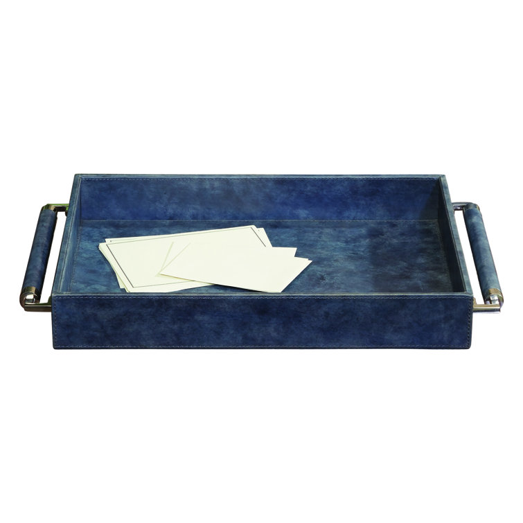 Blue Wash MDF Serving Tray with Nickel Handles