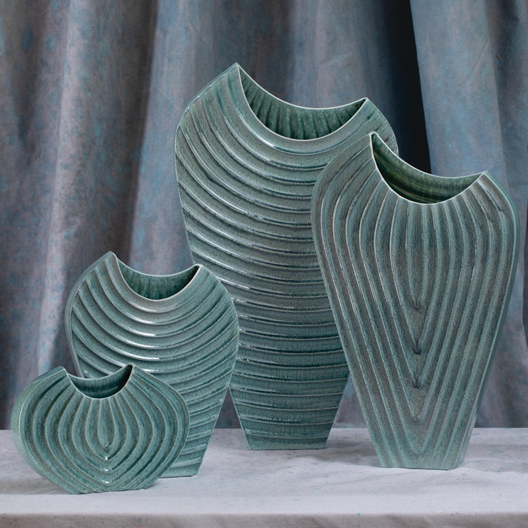 Azure Ripple Ceramic Vase 25.5" H x 14.5" W