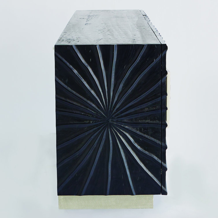 Pleated Black Onyx Pine Media Cabinet with Nickel Accents