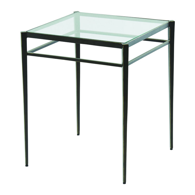 Bronze Metal and Glass Square Side Table