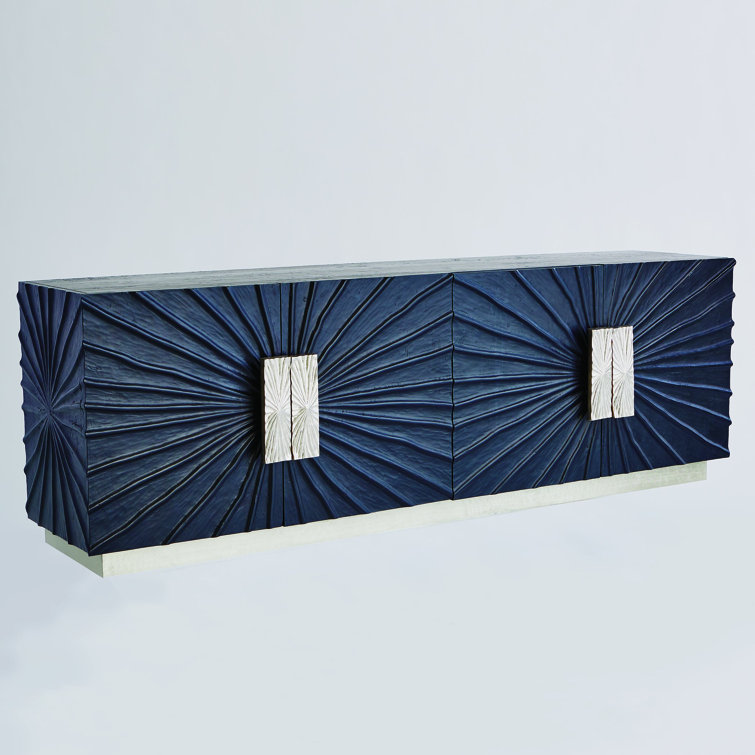 Pleated Black Onyx Pine Media Cabinet with Nickel Accents