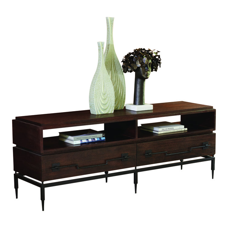 Artisan Hand-Rubbed Mango Wood & Metal Console with Storage
