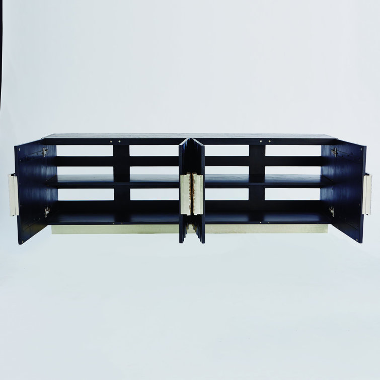Pleated Black Onyx Pine Media Cabinet with Nickel Accents