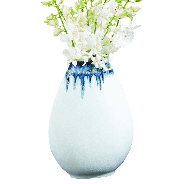 Elegant Porcelain Table Vase with Hand-Painted Blue and Yellow Drip