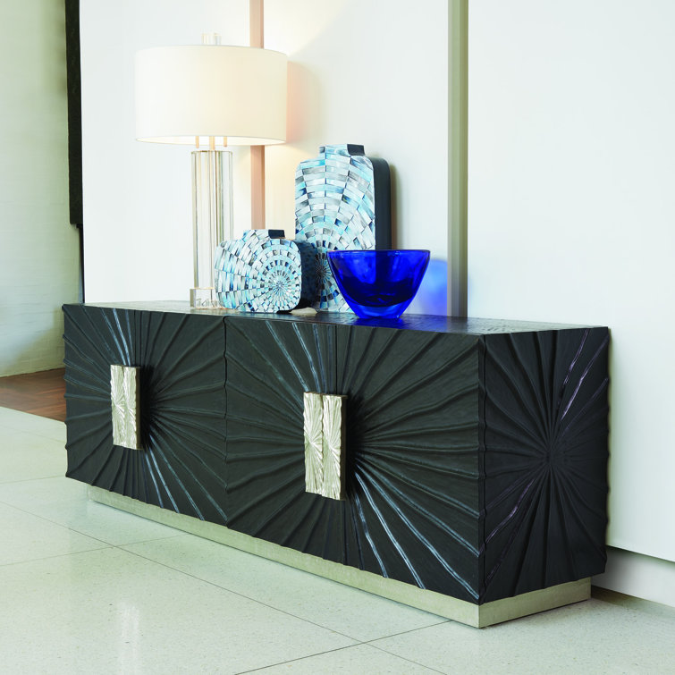 Pleated Black Onyx Pine Media Cabinet with Nickel Accents