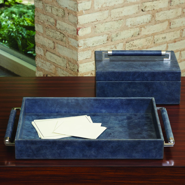 Blue Wash MDF Serving Tray with Nickel Handles