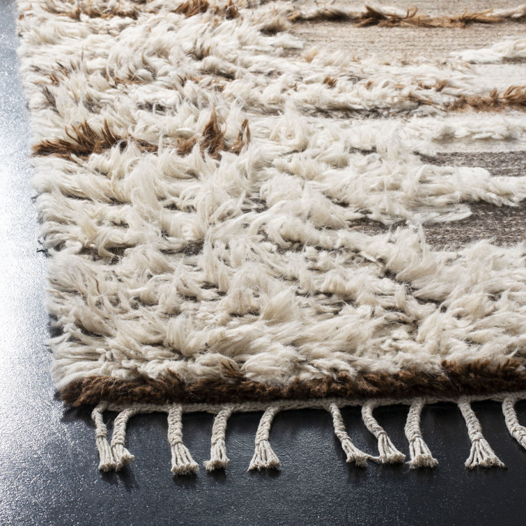 Gray and Brown Hand-Knotted Wool Rectangular Rug, 6' x 9'