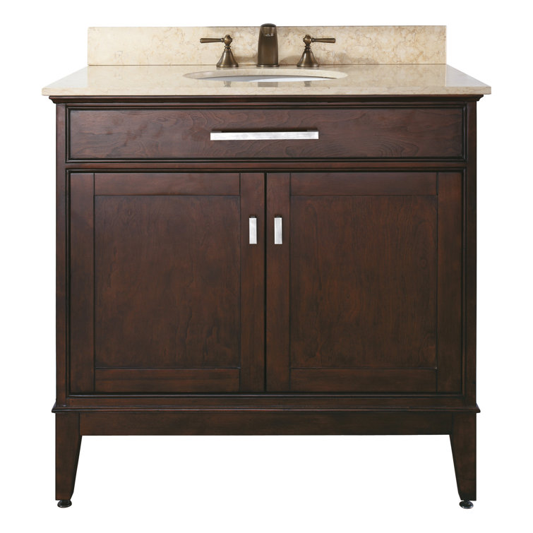 Madison 37" White Solid Wood Bathroom Vanity with Marble Top