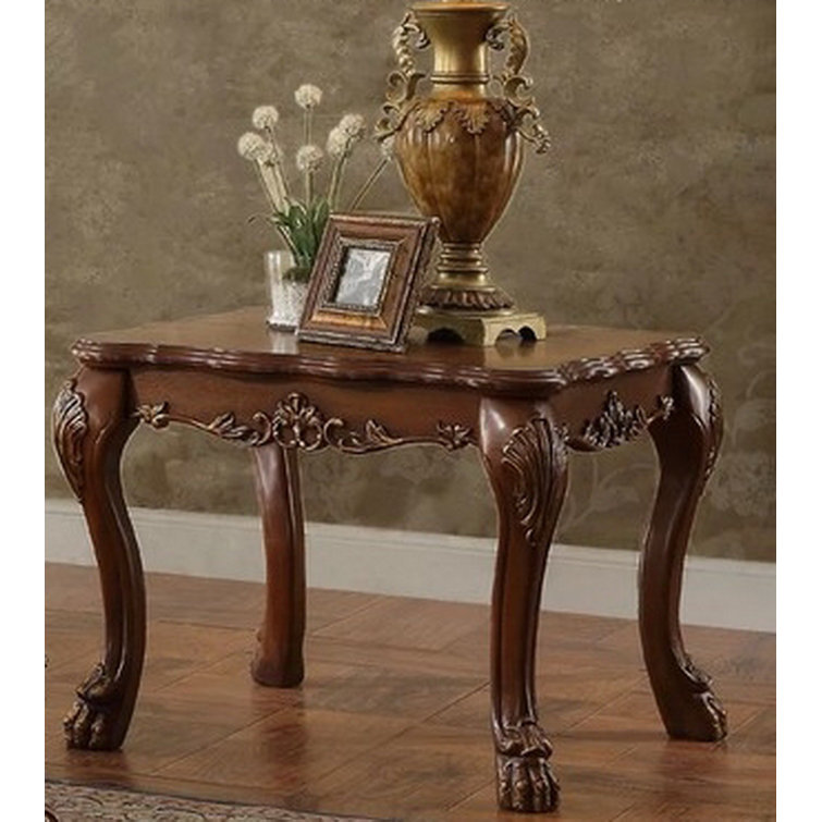 Cherry Oak Traditional Square Wooden End Table with Claw Feet