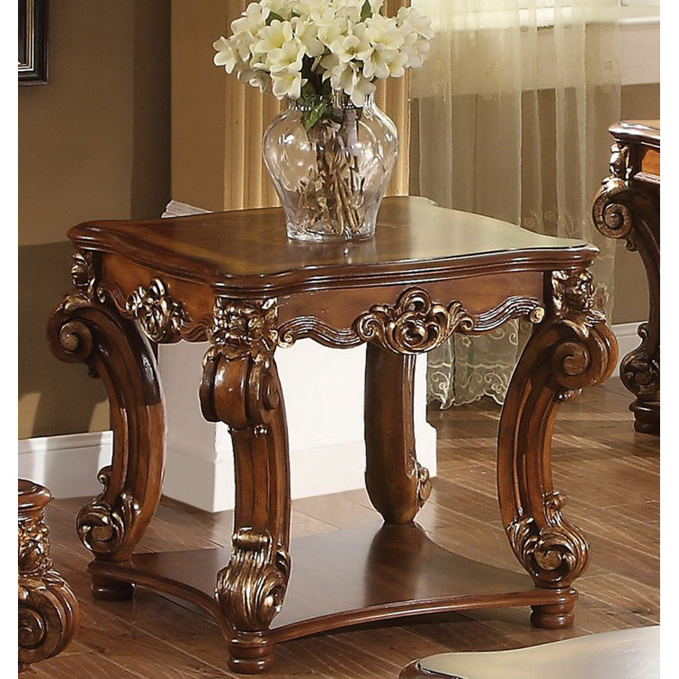 Cherry Solid Wood Square End Table with Scrolled Legs