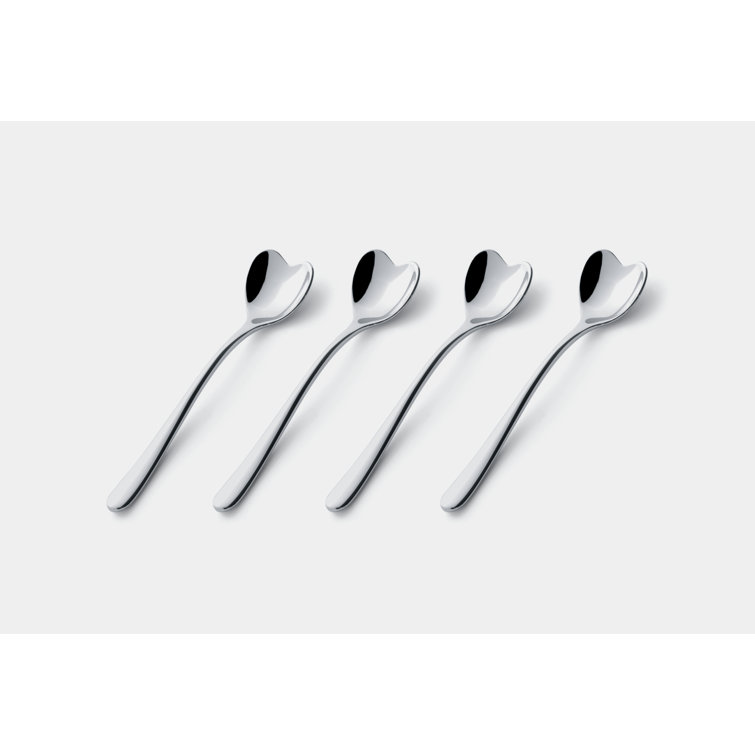 Heart-Shaped Silver Stainless Steel Coffee Spoon Set, 10cm