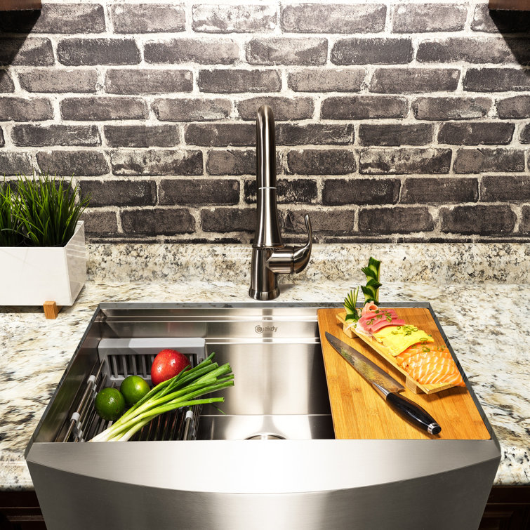 33-Inch Brushed Stainless Steel Farmhouse Workstation Sink