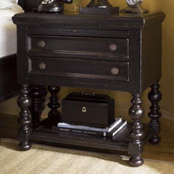 Traditional Black 2-Drawer Nightstand with British Colonial Flair