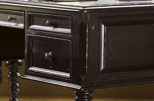 Black Wood Desk with Drawer and Filing Cabinet