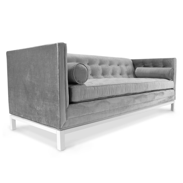 Charcoal Velvet Tufted Sofa with Removable Cushions, 85 in