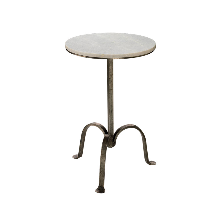 Round White Marble and Gunmetal Steel Accent Table