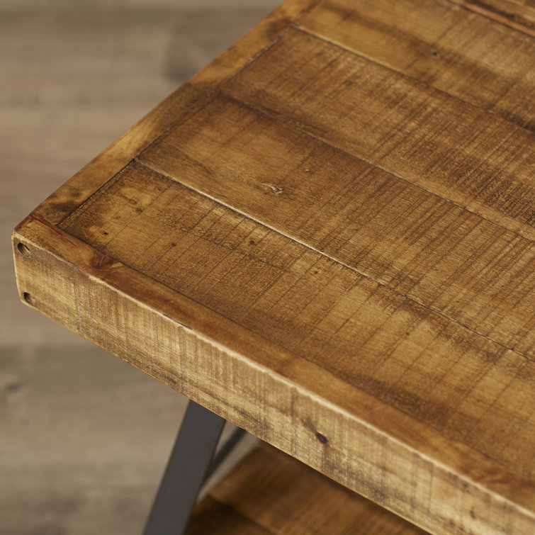 Chandler Pine Brown Solid Wood & Steel Coffee Table with Shelf