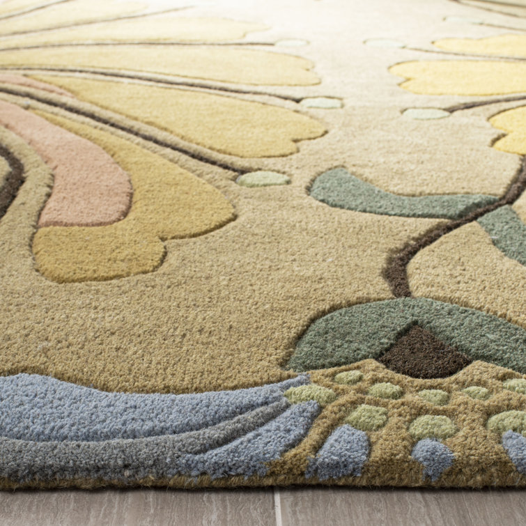 Floral Beige and Multicolor Wool Viscose 5' x 8' Rug