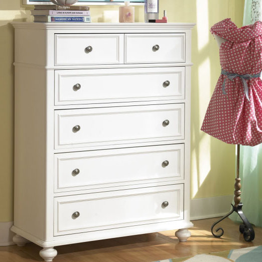 White Wooden 5-Drawer Chest with Dovetail Drawers