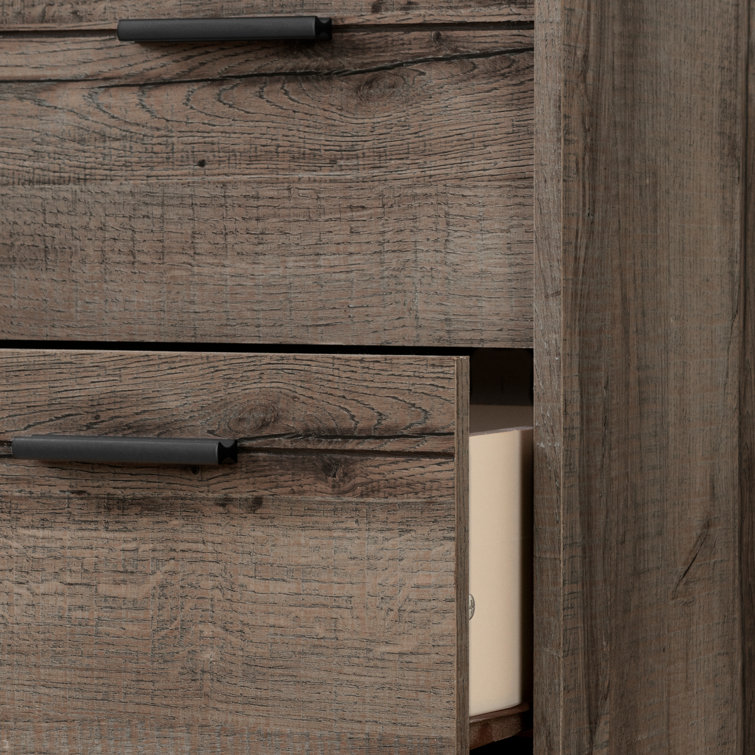 Fynn Fall Oak Industrial Double Dresser with Metal Drawer Pulls