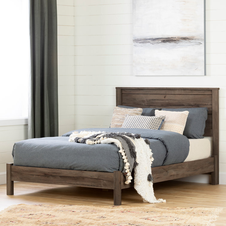 Gray Oak Queen Platform Bed Frame with Storage Drawer