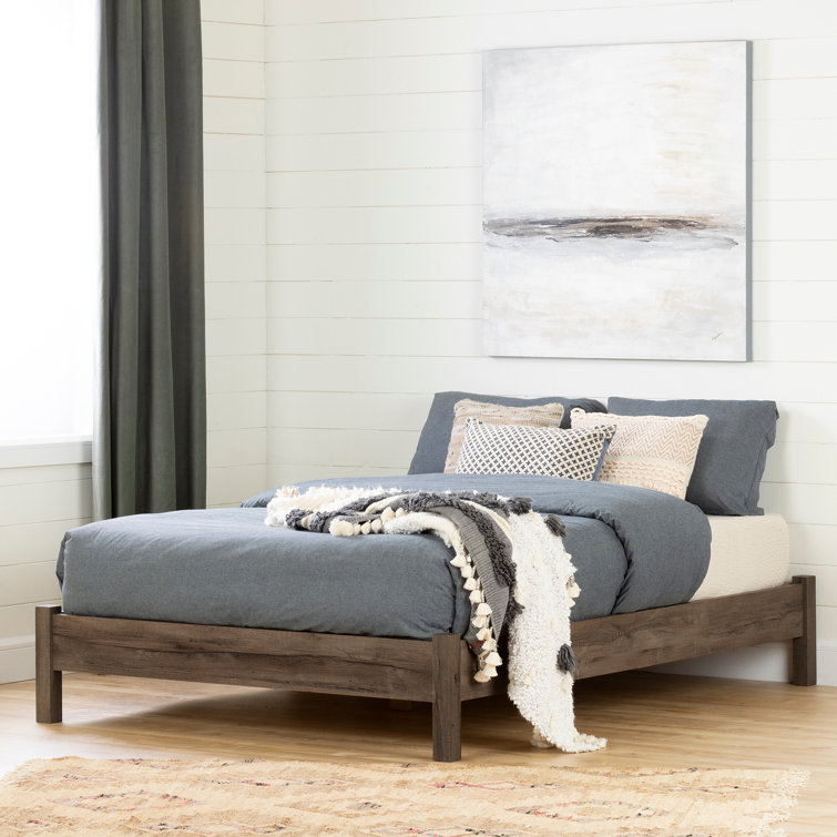 Gray Oak Queen Platform Bed Frame with Storage Drawer
