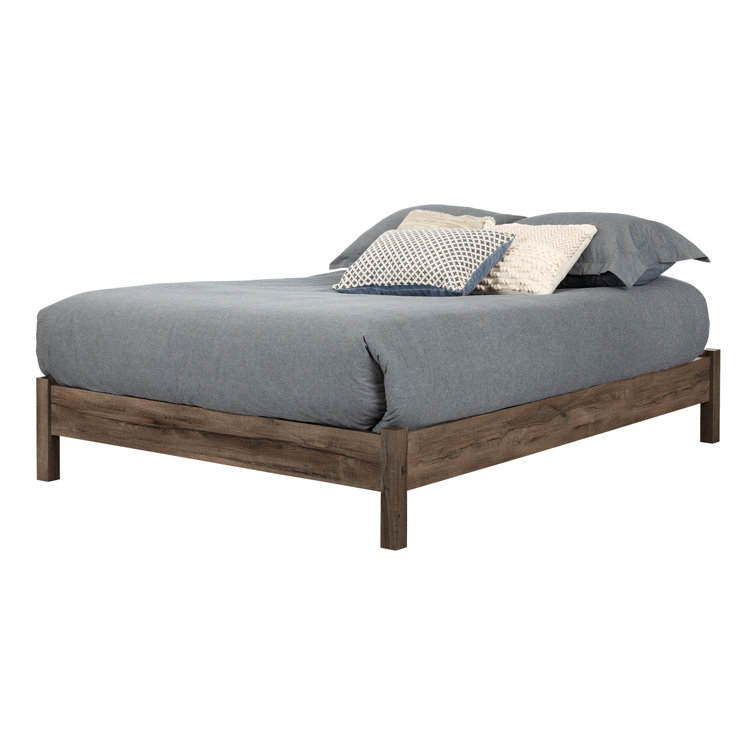 Gray Oak Queen Platform Bed Frame with Storage Drawer