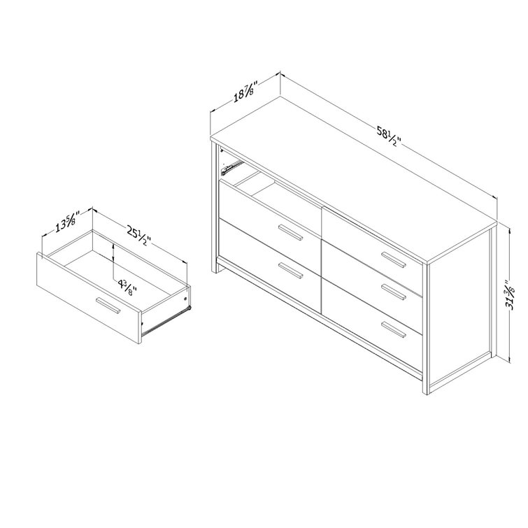 Natural Walnut 6-Drawer Double Dresser