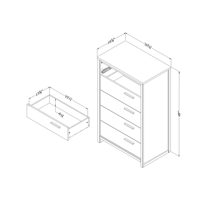Natural Walnut Vertical 5-Drawer Dresser