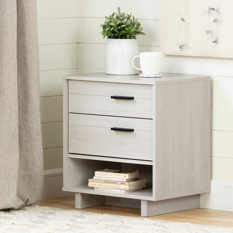 Winter Oak 1-Drawer Nightstand with Cord Catcher and Charging Station